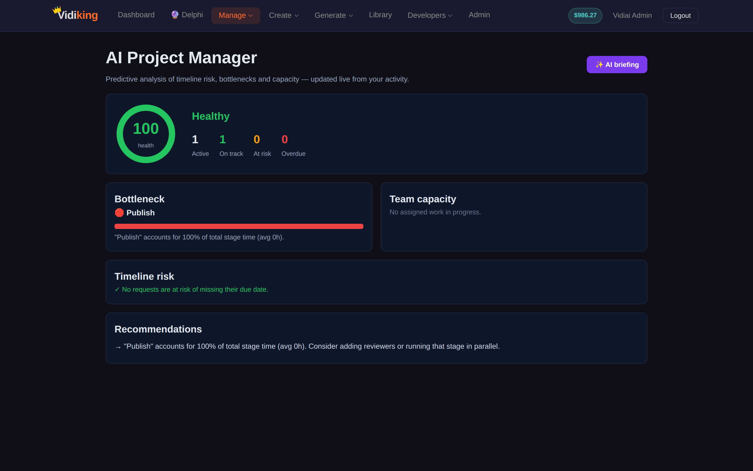 AI Project Manager risk forecasts